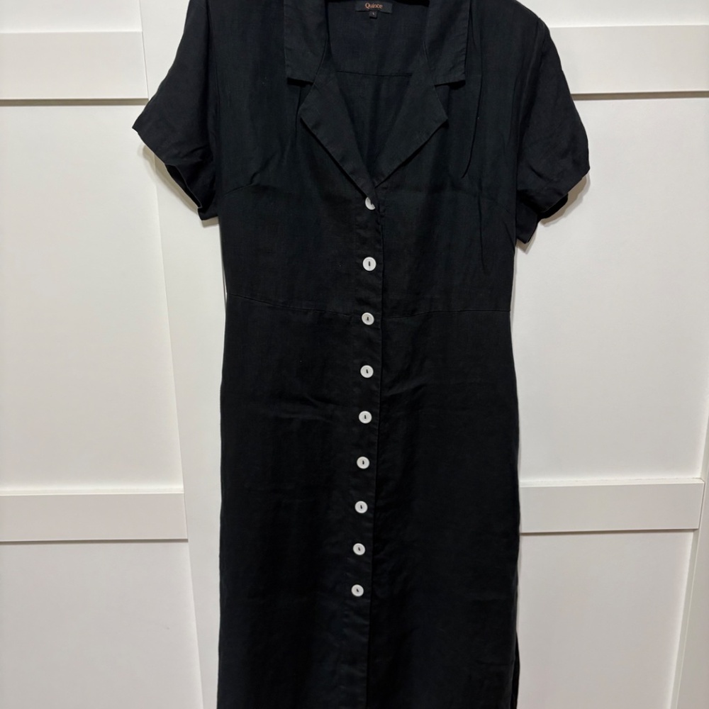 Quince Linen Shirt Dress - Black Great Condition - Picture 2 of 4